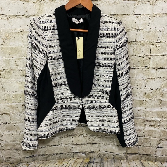 NWT Sugar Lips Black Cream Metallic Weave Tweed Blazer Jacket - Picture 1 of 6